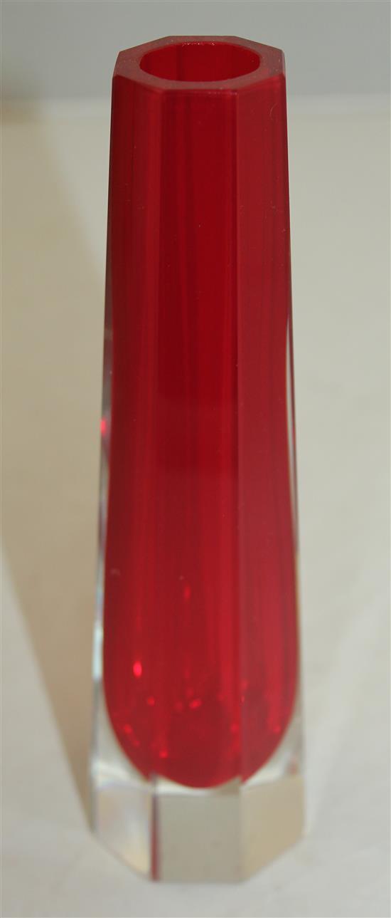 Seven Murano Sommerso glass faceted vases, 1950s-70s, 14cm - 24cm